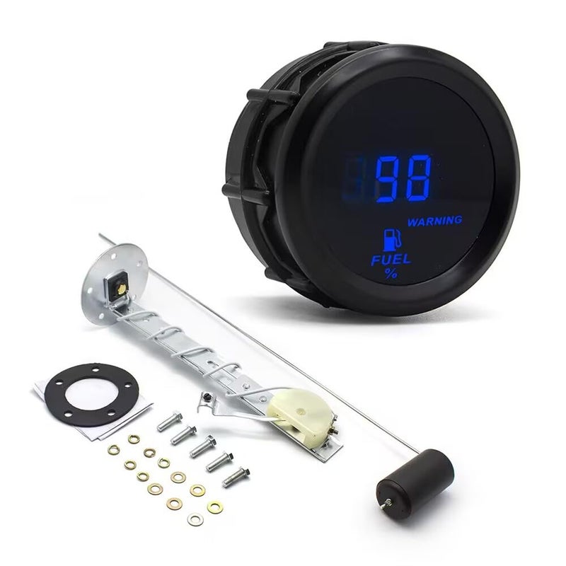 SINCO TECH 2 Inches 52mm Car Fuel Level Digital Gauge Automobile Blue Backlight Universal Meter (Fuel Gauge with Sensor) - Image 1
